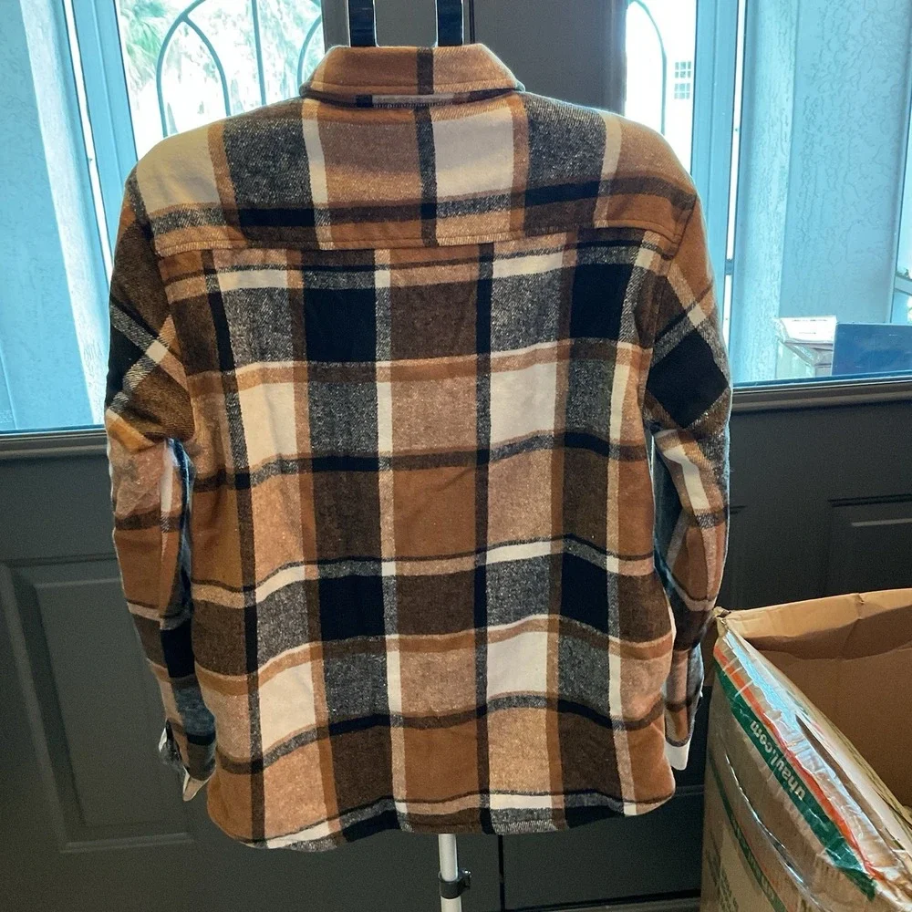 RSQ Brown Black Flannel Sherpa Jacket, Men's Small NWT